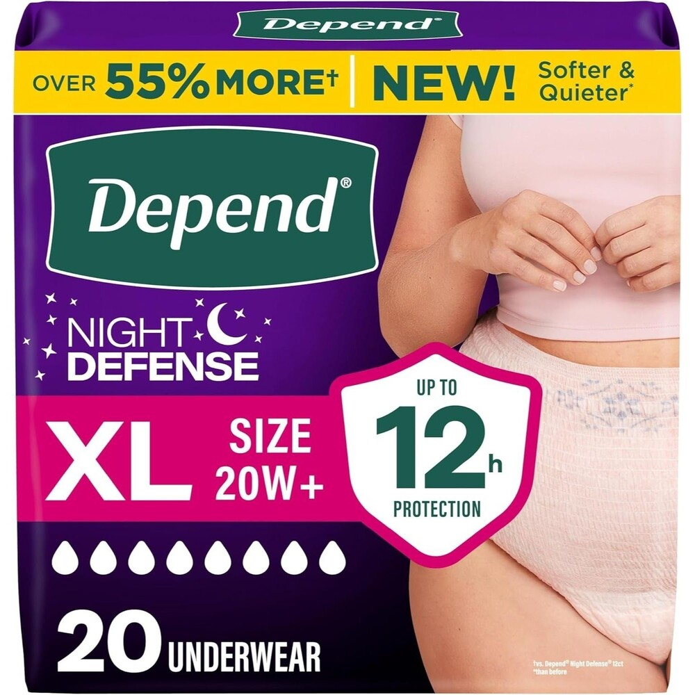 20 Count Depend Night Defense Adult Diapers X-LARGE Blush Incontinence Underwear